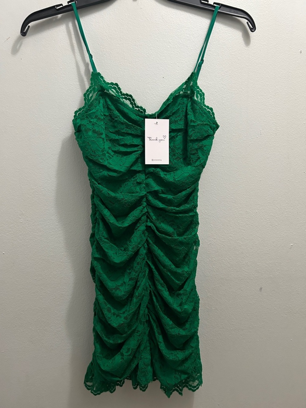 Green Lace Ruched Slip Dress